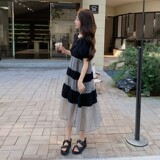 现货新款设计感宽松休闲条纹撞色连衣裙p115k168，女装连衣裙，2C029