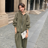 学院风盐系穿搭绿色卫衣套装女春秋2025新款慵懒风休闲运动两件套，女装套装/套裙，2C206