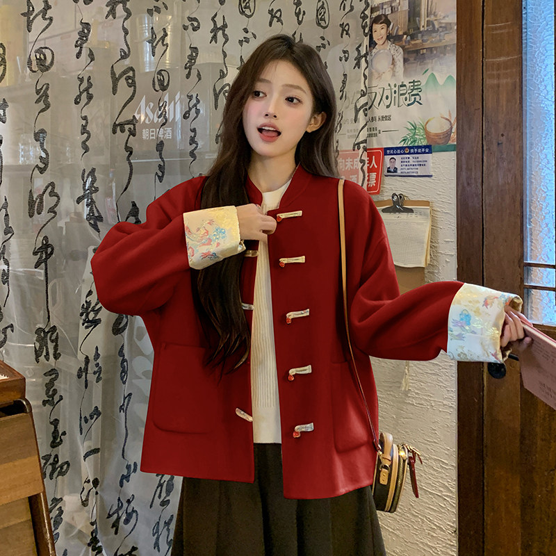 新中式国风短款双面羊绒大衣女秋冬2024新款高级感超好看毛呢外套,女装毛呢外套,2C009