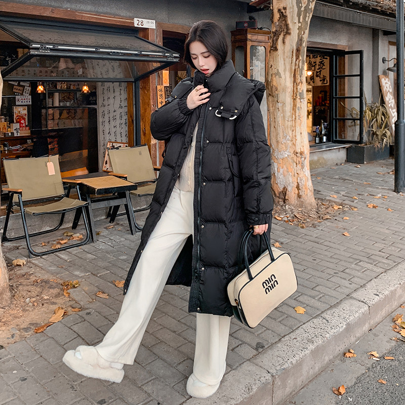 现货新款 韩版黑色连帽长款羽绒服2C233-8860-P265-K368图片