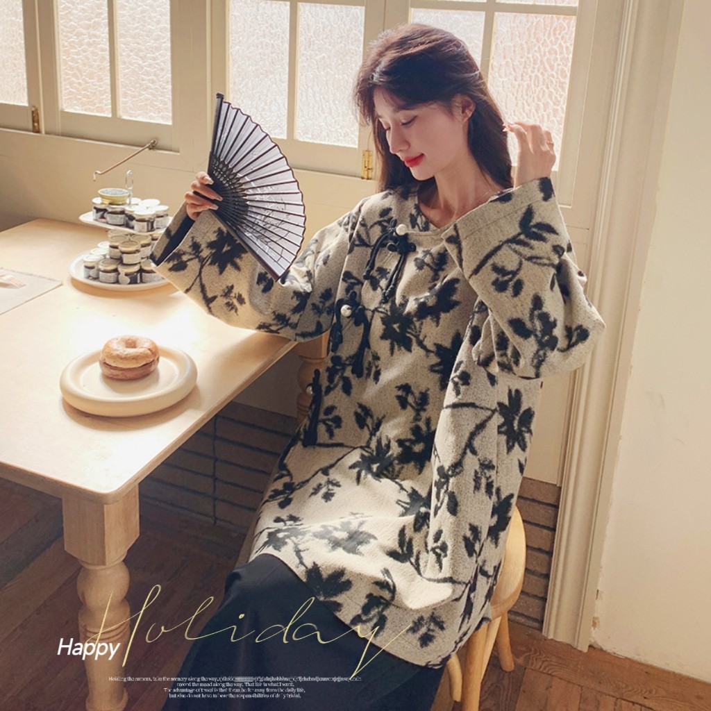 2C077-9130大货已出主推款中式风花色宽松风衣P145K198,女装风衣,2C077