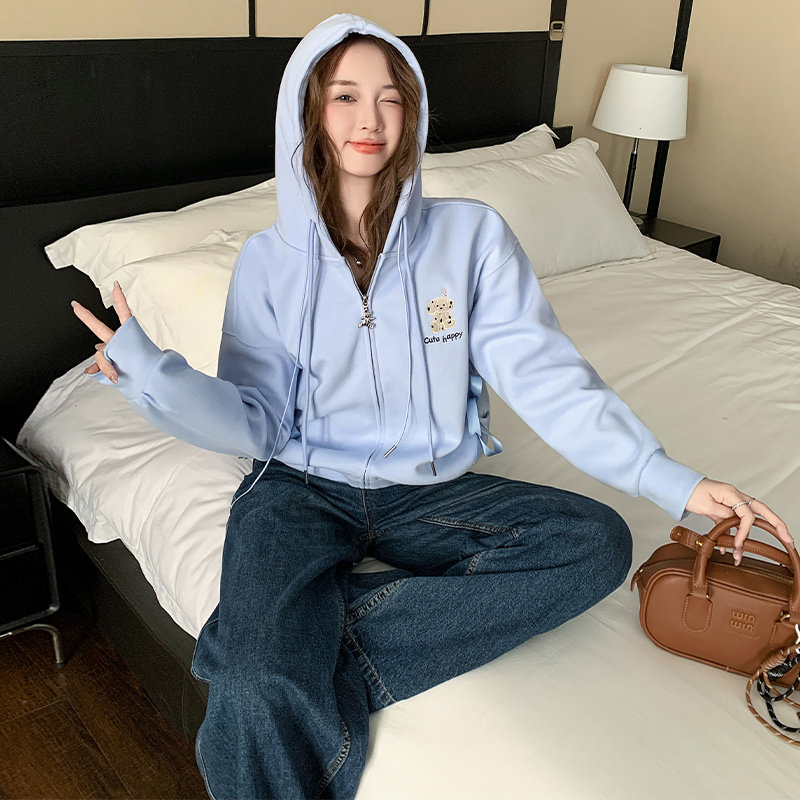 春女新款连帽拉链卫衣阔腿牛仔裤减龄两件套,女装套装/套裙,2C310