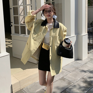 拼色翻领休闲外套女春秋2025新款巴恩风黄色夹克百搭独特漂亮流行图片