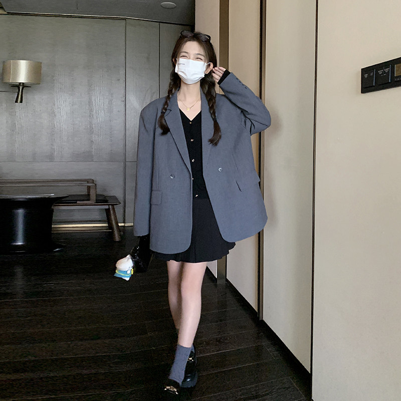 灰色休闲西装女春秋2025新款高级感韩版西服小个子学院风宽松外套,女装西装,2C166