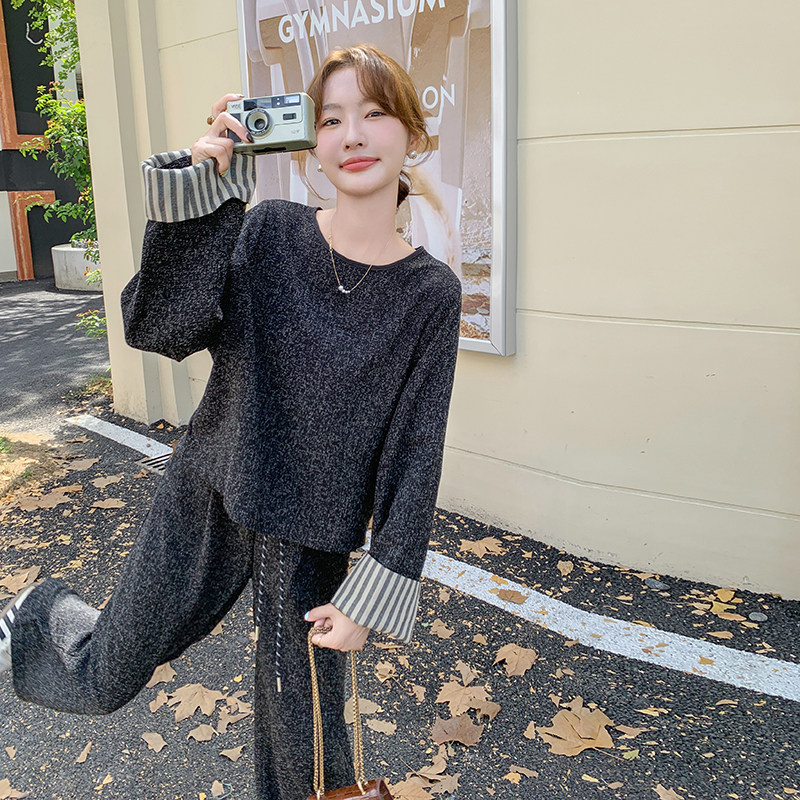 深灰色小香风套装韩系松弛感气质一整套阔腿裤6061P135k198,女装套装/套裙,2C166