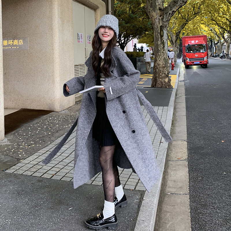 【新款】 已出货有买家秀双面羊驼绒混色长毛大衣 P285 K418图片
