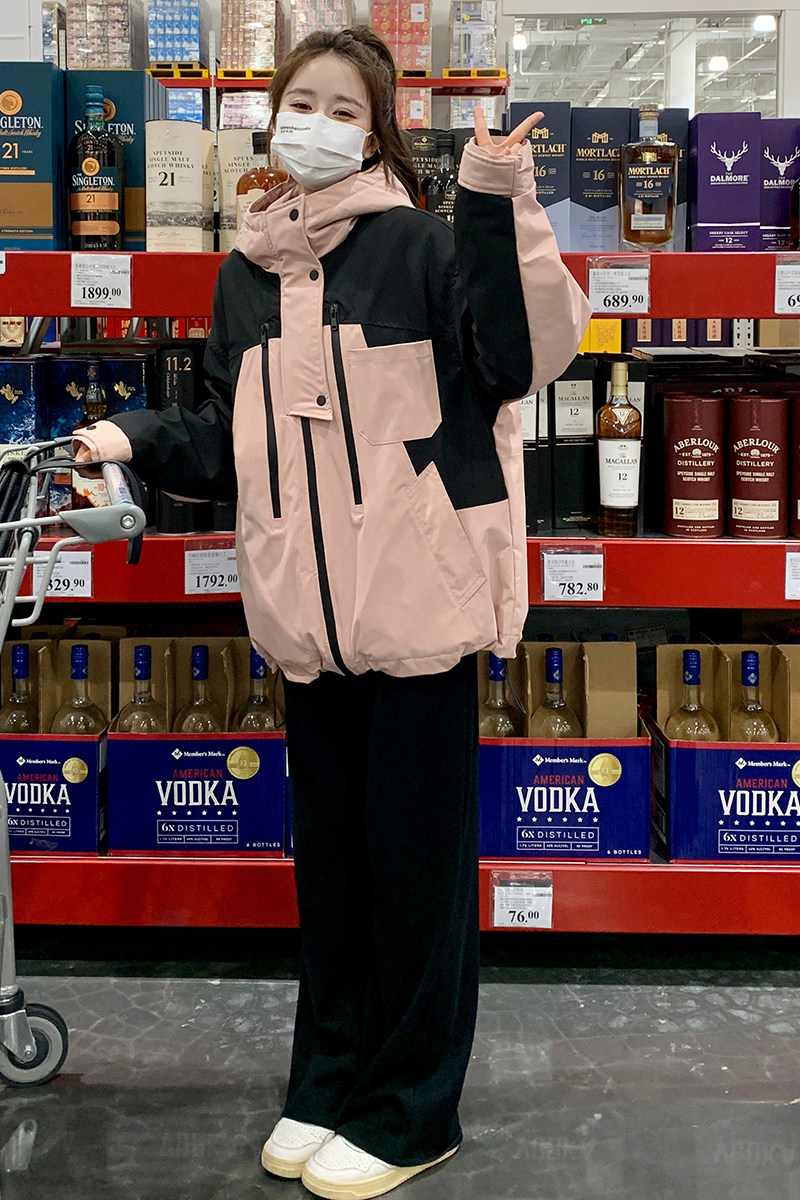 连帽工装冲锋衣加厚兔毛绒内里派克棉服3083P215K308,女装派克服,2C166