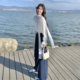 现货2D078-T1903-P155K228系带衬衫+蕾丝绑带藏青色裤子真两件套，女装套装/套裙，2D078