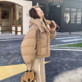 设计感拼接短款连帽羽绒服女冬小个子保暖泡芙加厚面包服宽松外套，女装羽绒服，2C166