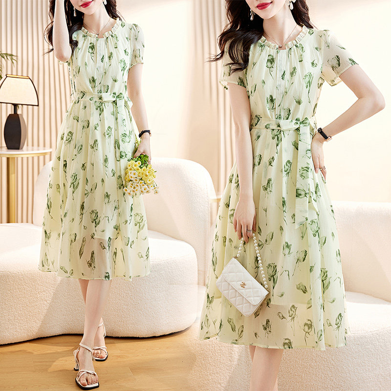 热卖！吾爱衣2317款碎花连衣裙中长裙高档收腰设计款裙子,女装连衣裙,吾爱衣