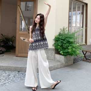 大方得体印花背心阔腿裤套装女夏季超火清冷松弛感两件套显瘦图片