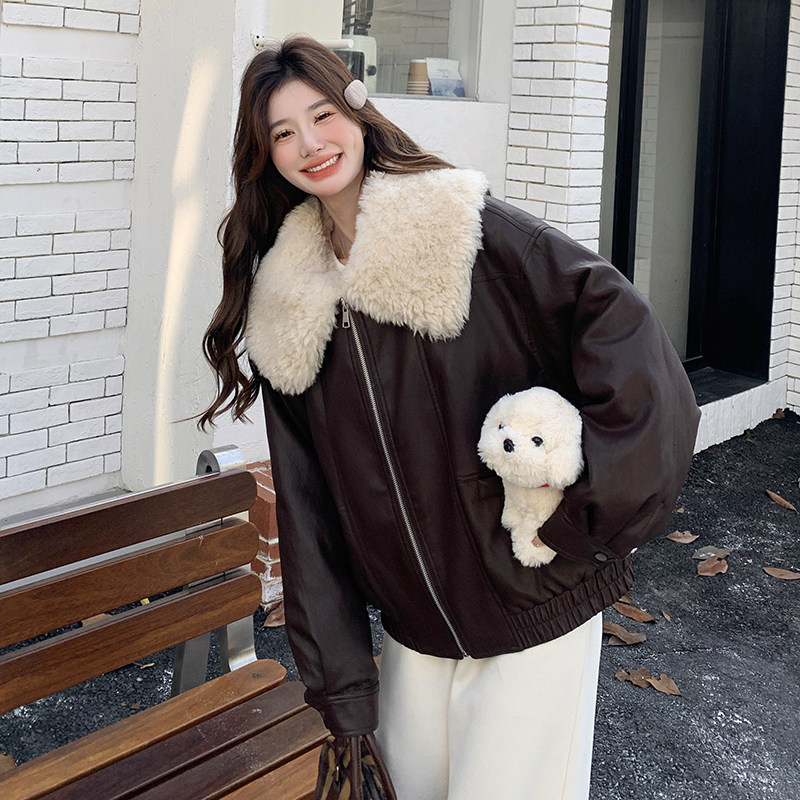 现货咖色蛋白皮羊卷毛羽绒内胆羽绒服外套5825-P255-K378,女装羽绒服,2C159