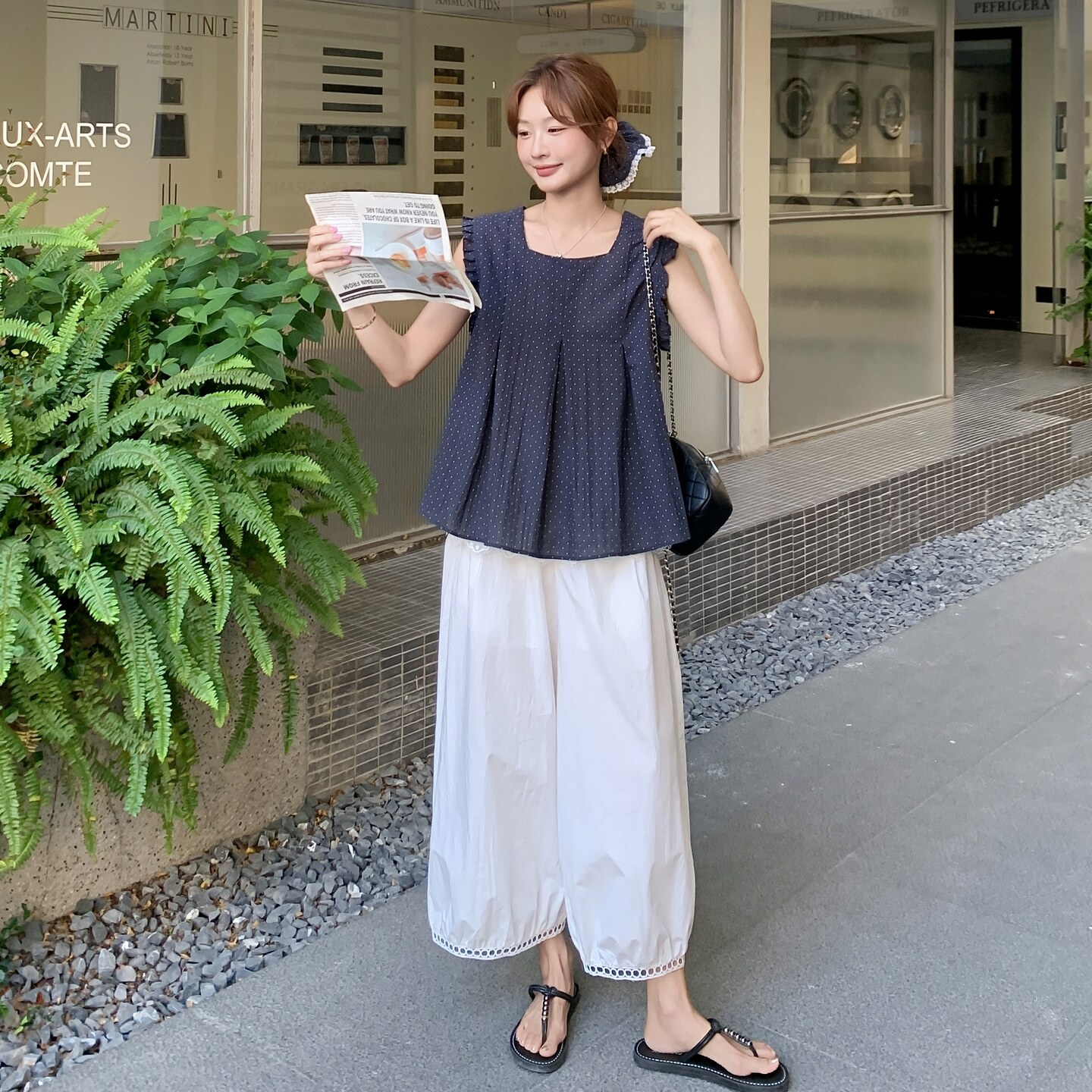 日系甜美波点娃娃衫阔腿裤两件套女2025夏季新款小个子休闲套装潮图片