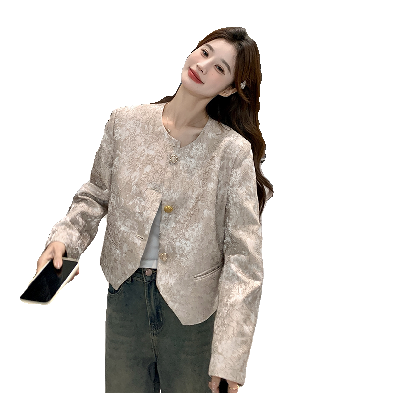 新中式提花小香风外套女2025春秋新款小个子气质时尚百搭短款上衣,女装短外套,2C263