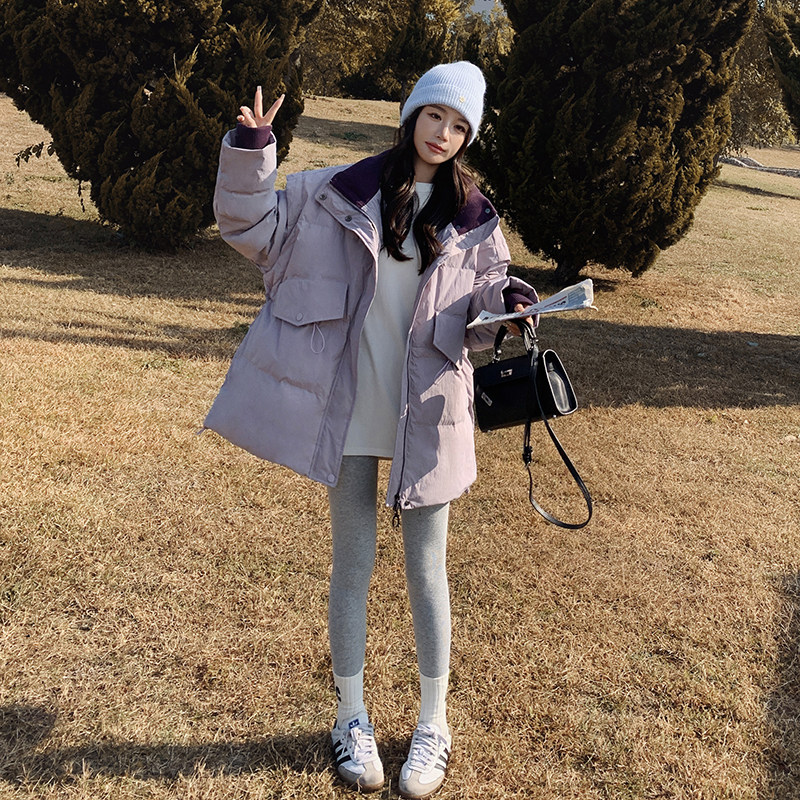 主推大量现货韩版宽松抽绳收腰撞色羽绒服2519-p245-k368,女装羽绒服,2C159