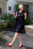 深蓝色设计感牛仔无袖连衣裙女2025夏季复古小个子又a又飒背心裙，女装连衣裙，2C159