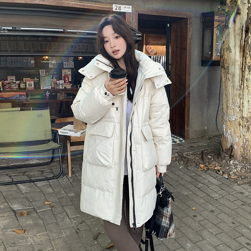 90白鸭绒时尚修身显瘦白色中长款羽绒服P375,女装羽绒服,2C291