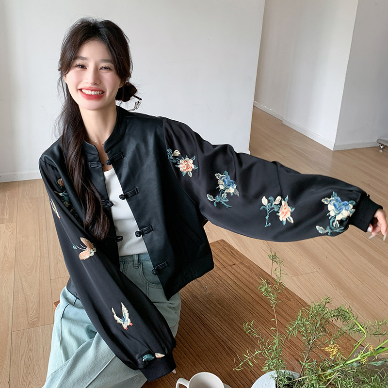 新款现货2025春季新款皮衣拼接刺绣外套098-815P150K218,女装短外套,2C098