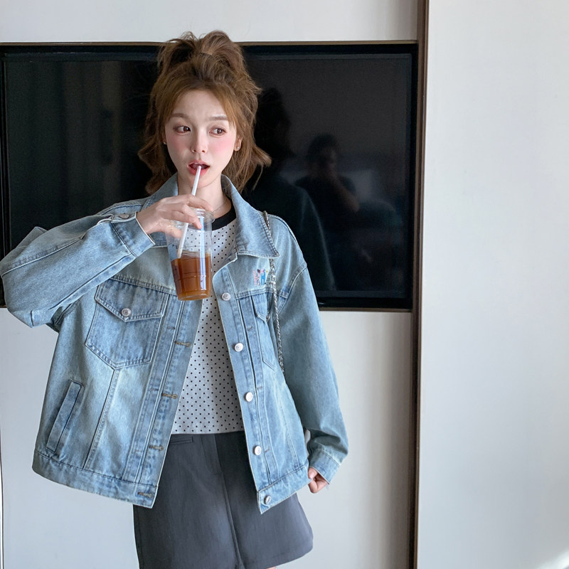 复古美式牛仔短外套女春秋2025超火好看高级小众减龄工装夹克上衣,女装短外套,2C266