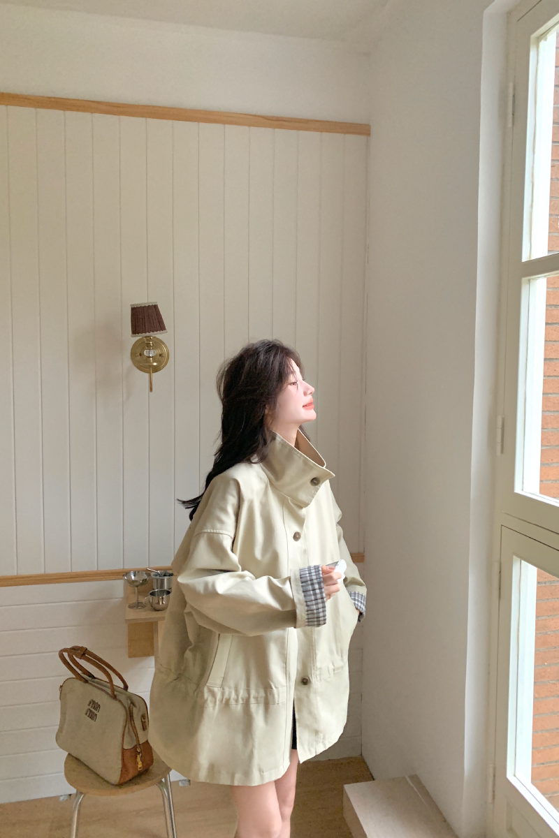 2026新款春装现货设计感休闲短风衣宽松舒适外套P160k218,女装风衣,2D146