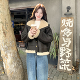 现货咖色羊羔毛皮毛一体大翻领加厚外套5827-P195-K288，女装皮草，2C159