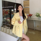 多巴胺奶黄色连帽短款风衣外套女春秋2025独特超火好看宽松冲锋衣，女装风衣，2C266