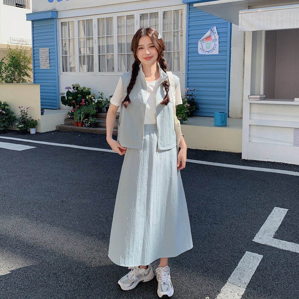 现货：夏装新款休闲工装马甲半身裙三件套2C135-8805P155K218图片