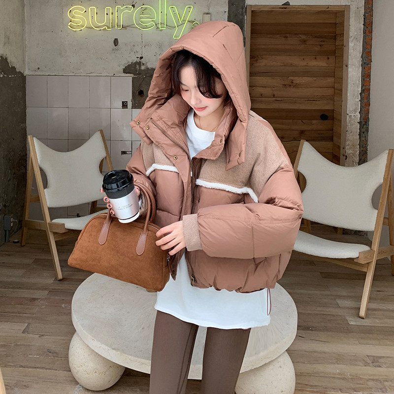 设计感牛仔拼接连帽羽绒服~C283-YD821,女装短外套,2C283