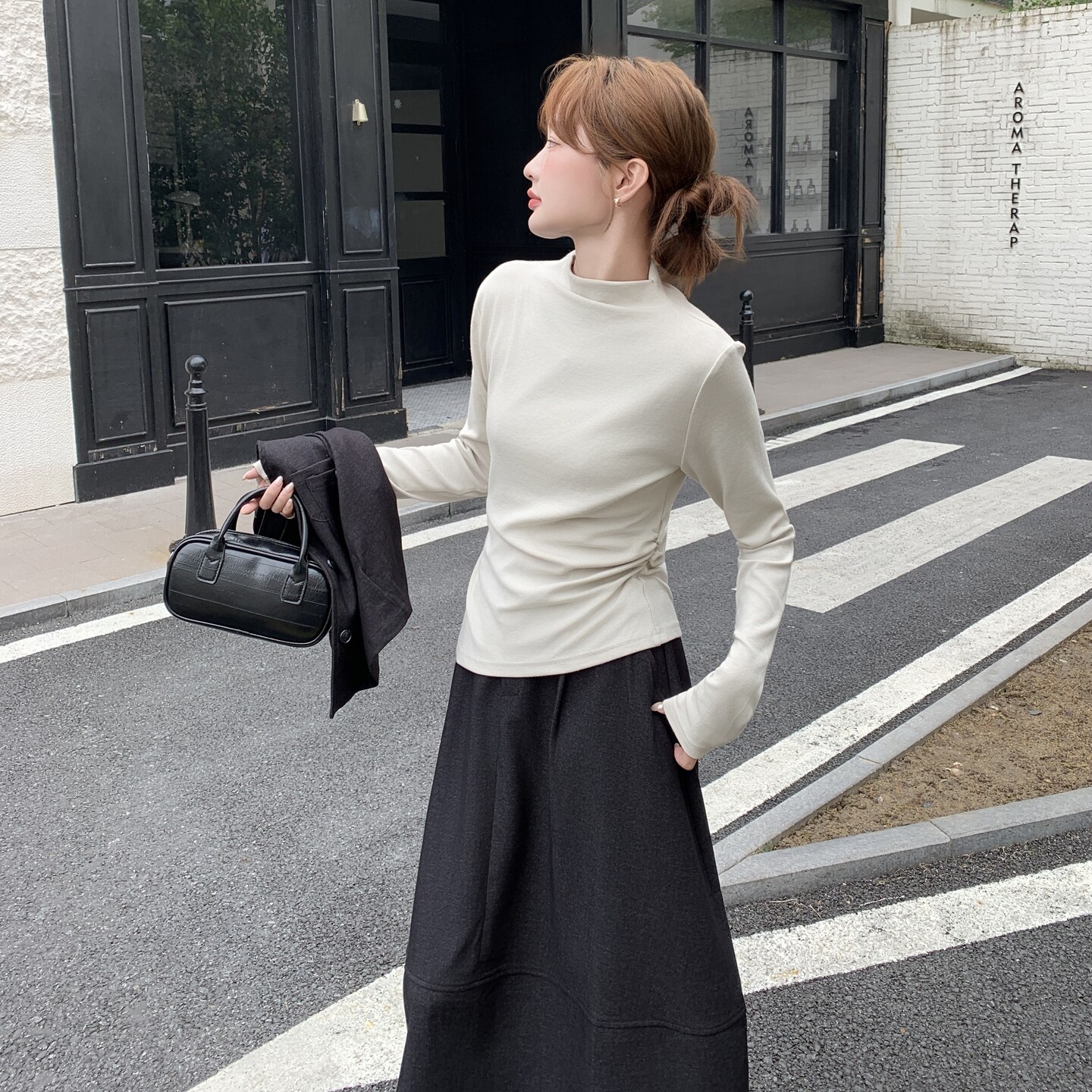 韩系披肩马甲打底衫套装女2025秋季新款时尚显瘦半身裙淡人三件套,女装套装/套裙,2D035