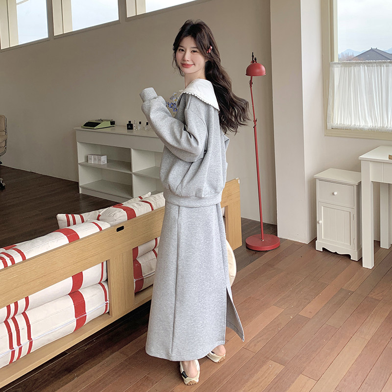 【新款】花边海军领针织上衣+裙子套装2C277-6620-P155-K228,女装套装/套裙,2C277