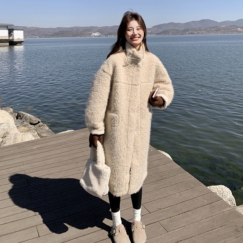 现货冬装新款时尚百搭加厚中长款皮毛一体外套2C135-6859P215K318,女装皮草,2C135