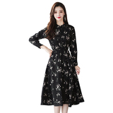 复古碎花韩版收腰长袖中长款显瘦遮肚连衣裙，女装连衣裙，丽莎妳雅