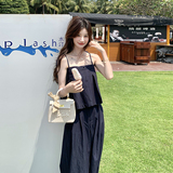 藏青色氛围感辣妹牛仔吊带背心套装女夏新款洋气薄款阔腿裤两件套，女装套装/套裙，2C271