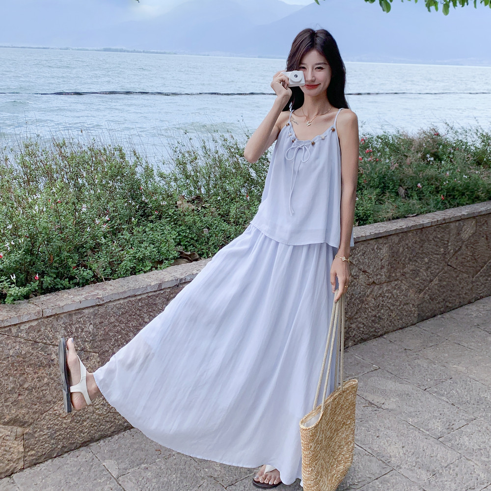设计感减龄吊带半身裙套装女2025夏季新款盐系休闲气质显瘦两件套,女装套装/套裙,2C131