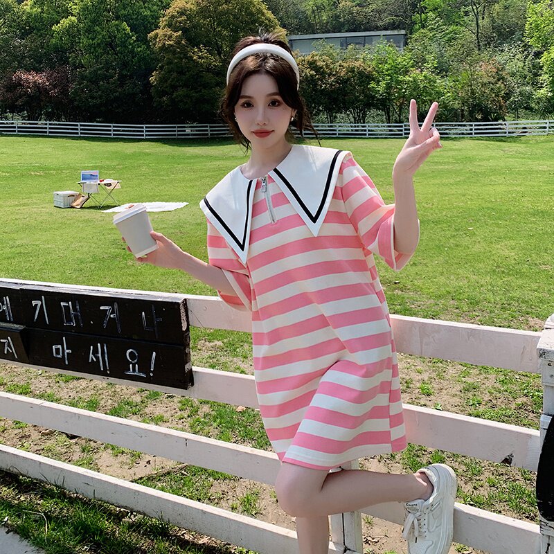 主推大货出夏季条纹海军领连衣裙2C032827P95K148,女装连衣裙,2C032