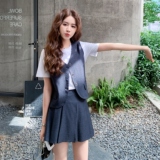 学院风马甲T恤百褶裙套装女2025年夏季新款显瘦洋气超好看三件套，女装套装/套裙，2C212