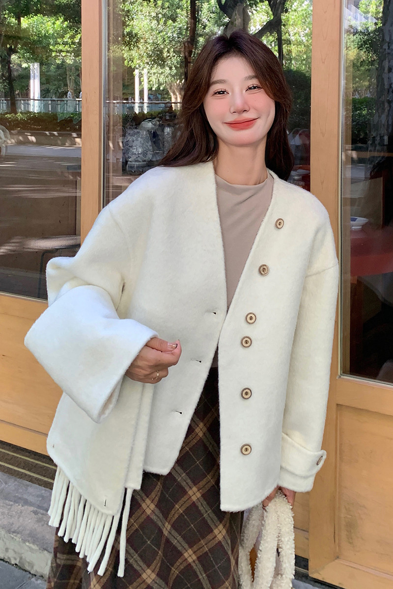韩版洋气短款双面羊毛呢子大衣女2025秋冬季新款显瘦保暖毛呢外套,女装毛呢外套,2C115