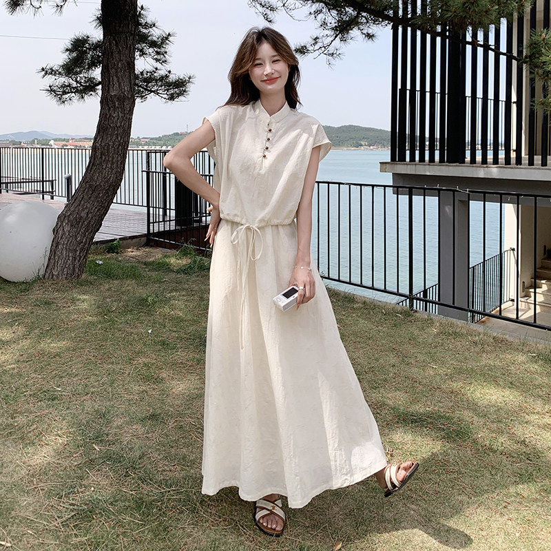 夏季超仙文艺气质半身长裙女2025新中式无袖花苞上衣套装裙两件套,女装套装/套裙,2C122