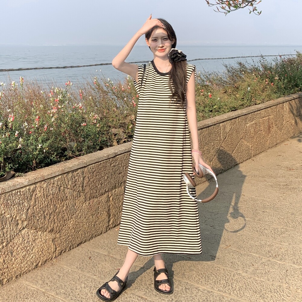 【现货】中长款带包包条纹连衣裙2C215-P125-K195,女装连衣裙,2C215