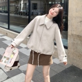 燕麦色简约休闲毛呢外套女秋冬超火好看高级小众加厚短款夹克上衣，女装毛呢外套，2B237