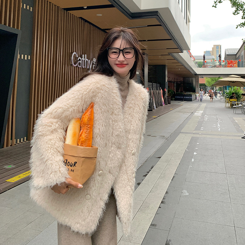 高级感超好看羊羔毛外套女秋冬2024年新款加绒加厚皮毛一体仿皮毛图片
