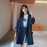 藏青色高级感休闲西装外套女2025春秋新款韩系中长款胖mm洋气西服，女装西装，2C016