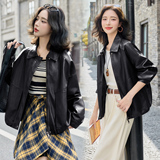 时尚翻领宽松pu皮衣外套女2025秋新款显瘦百搭休闲超好看夹克上衣，女装皮衣，英标秀（1C119）