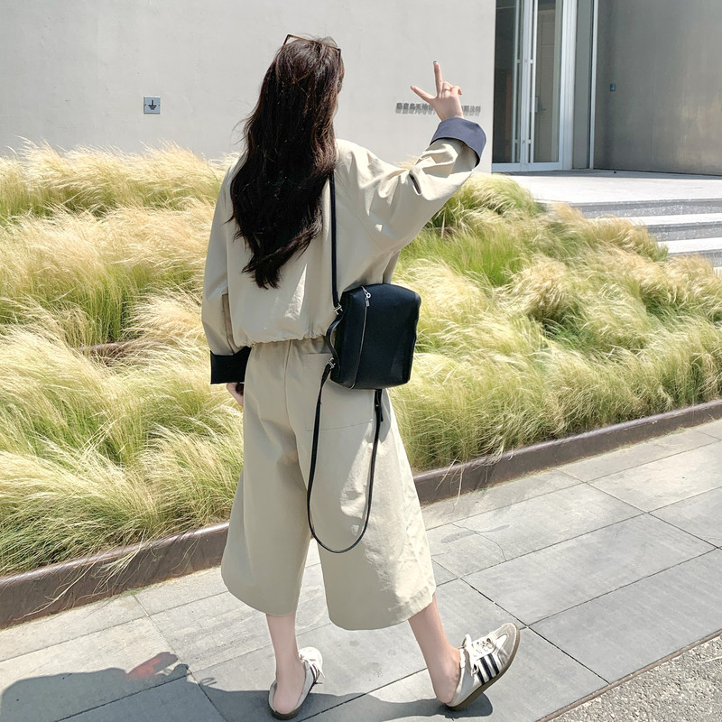 复古休闲浅卡其色工装夹克外套裤子套装女2026秋季时尚减龄两件套,女装套装/套裙,2C159