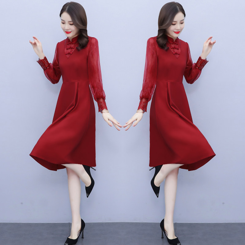 2025春装新款大码女装改良旗袍显瘦中长款复古连衣裙,女装连衣裙,先锋丽姿