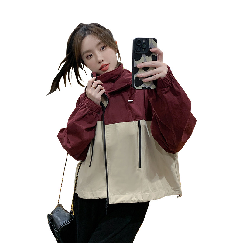 现货数据好，设计感时尚撞色宽松连帽短款外套C029-2333P140K198,女装短外套,2C029