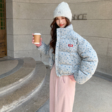 韩系小碎花立领短款羽绒棉服女2024新款冬季加厚保暖小个子面包服，女装棉衣/棉服，2C122