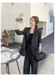 通勤穿搭黑色西服上衣套装女春秋2025超火好看高级感阔腿裤两件套，女装套装/套裙，2C088