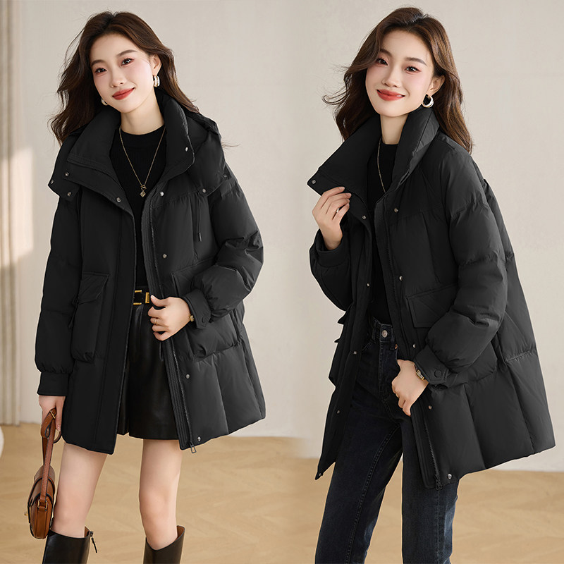 羽绒服女冬季2025新款小个子时尚收腰显瘦高端白鸭绒连帽外套，女装羽绒服，自然秀,女装羽绒服,自然秀