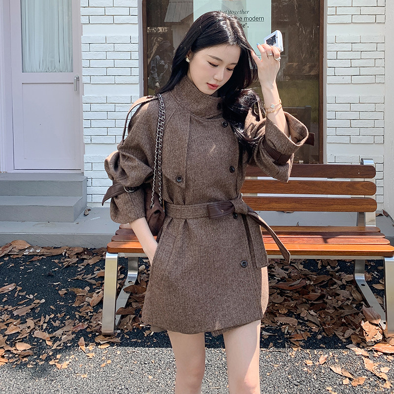 美拉德高级感毛呢风衣外套女2024秋冬新款超好看休闲时尚呢子大衣,女装毛呢外套,2C206